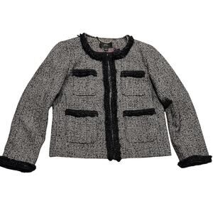 J.Crew Jacket Womens Sz 4 Black White Knit Blazer Sport Coat Fringe Old Money